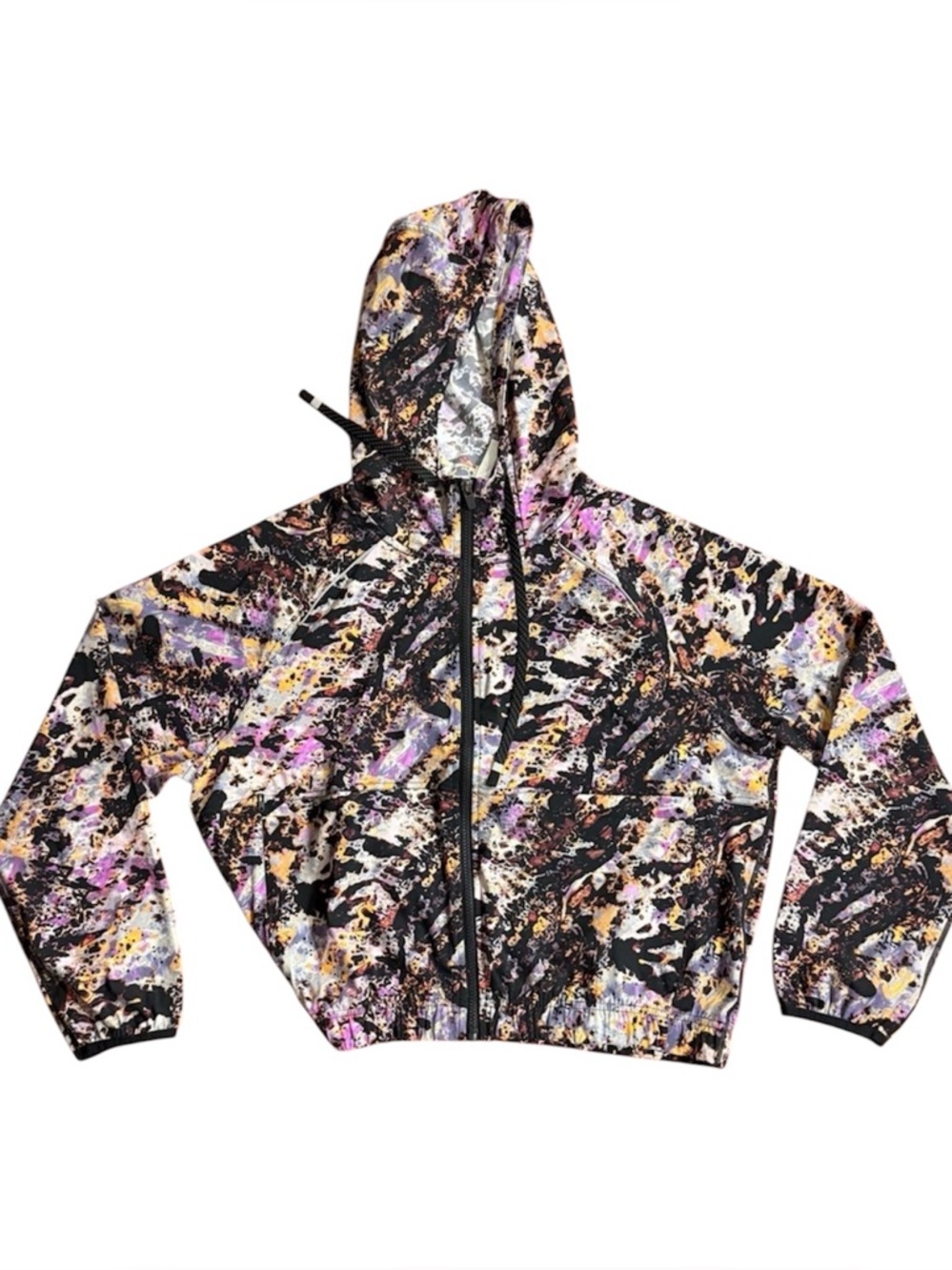 Fabletics Windbreaker Jacket Black Purple Abstract Lightweight Women’s Size S